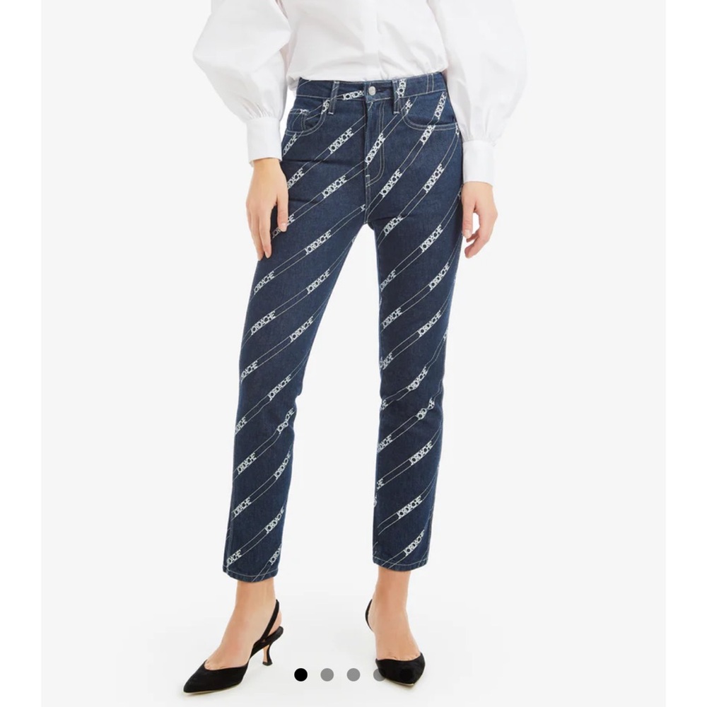 Jordache RINSE DIAGONAL LOGO PRINT VINTAGE CROP 26 straight leg fitted high rise